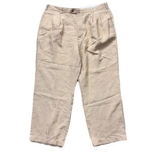 Jos A Bank Linen Pants Mens 40x29 Khaki Pleated Casual Costal Lightweight Chino